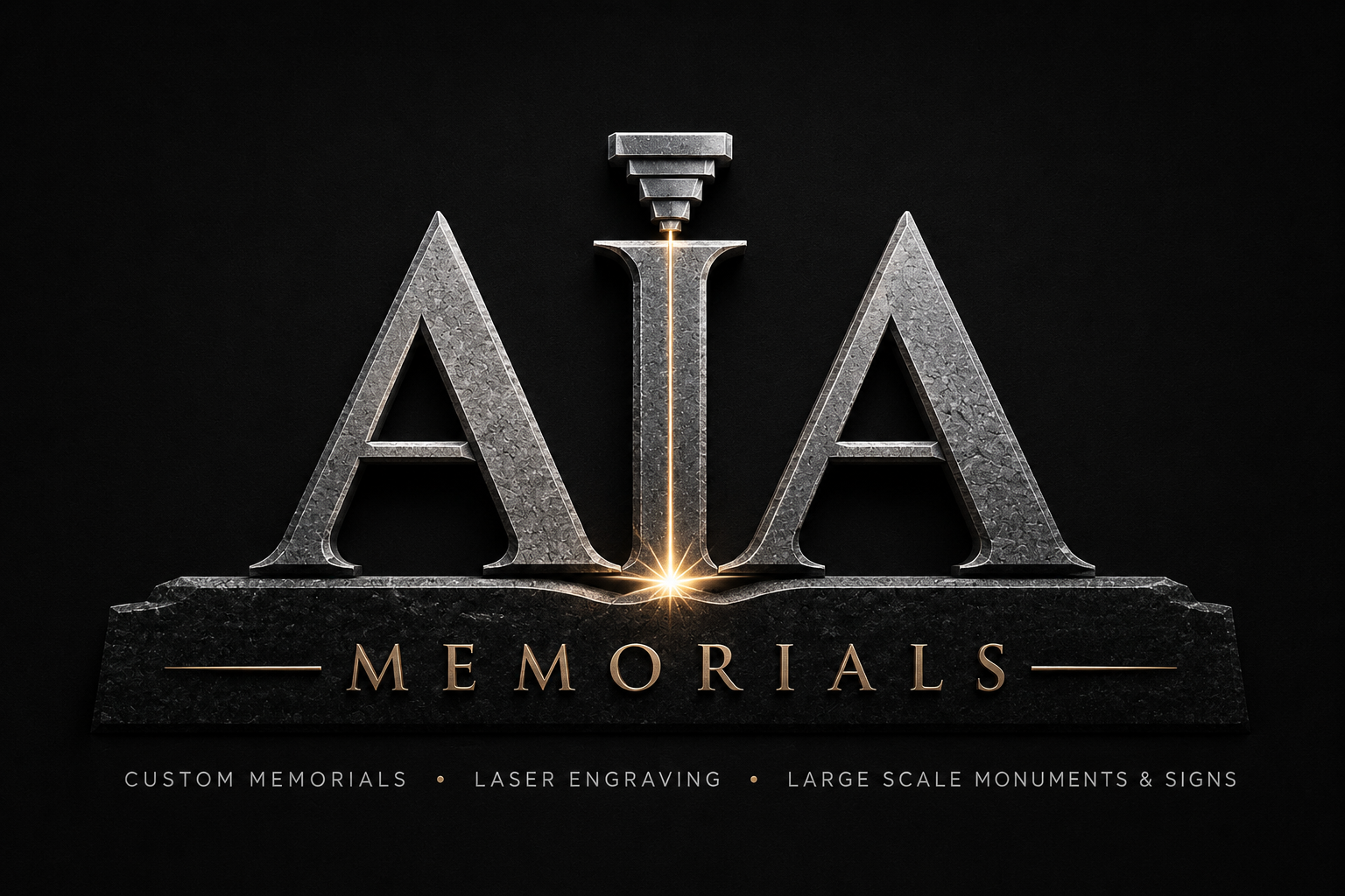 AIA Memorials stone logo with gold laser beam